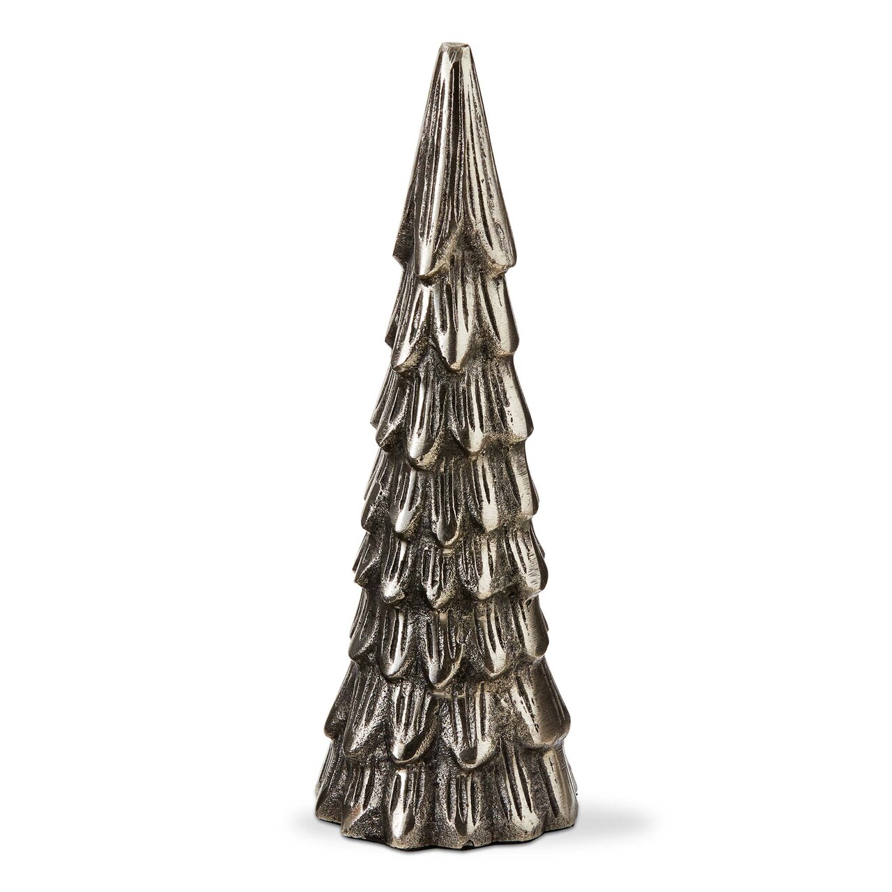Large Cast Aluminum Tree Decor - Decorative Holiday Sculpture for Christmas - Silver Tree Accent - 10" Tall